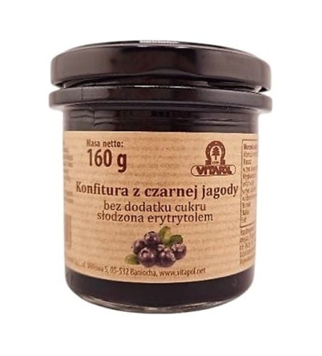Konfitura z czarnej jagody słodzona erytrytolem bez cukru 160g