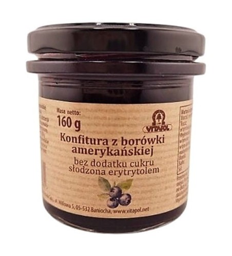 Konfitura z borówki amerykańskiej słodzona erytrytolem bez cukru 160g