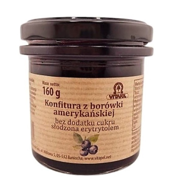 Konfitura z borówki amerykańskiej słodzona erytrytolem bez cukru 160g